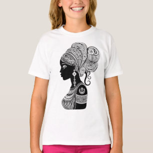 アフリカンガールポートレートトライバルタトゥー Tシャツ