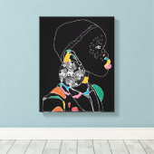 アフリカンガールラインアートカラフル キャンバスプリント (インサイチュ (ウッドフロア))