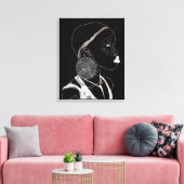 アフリカンガールラインアートブラック&ホワイトキャンバスアート キャンバスプリント (インサイチュ (リビング))