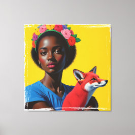 アフリカンガール&フォックスポートレート キャンバスプリント