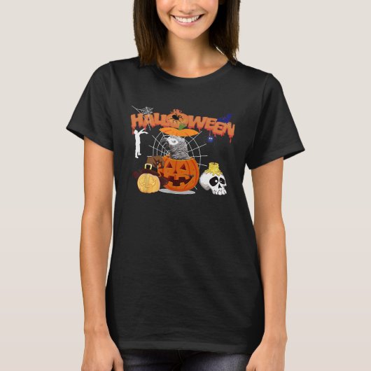 アフリカングレーパーロットカボチャウィッチゾンビハロウィーン Tシャツ (正面)