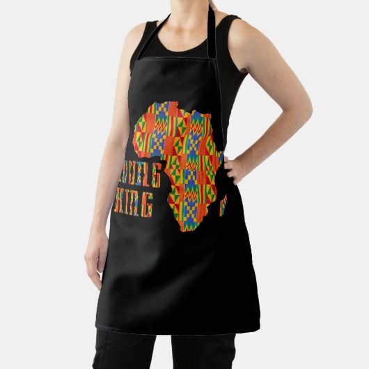 アフリカンケンテアートアフリカンアメリカン地図プリントブラック エプロン (インサイチュ)