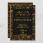 アフリカンケンテ金ゴールド結婚式招待状 招待状 (正面/裏面)