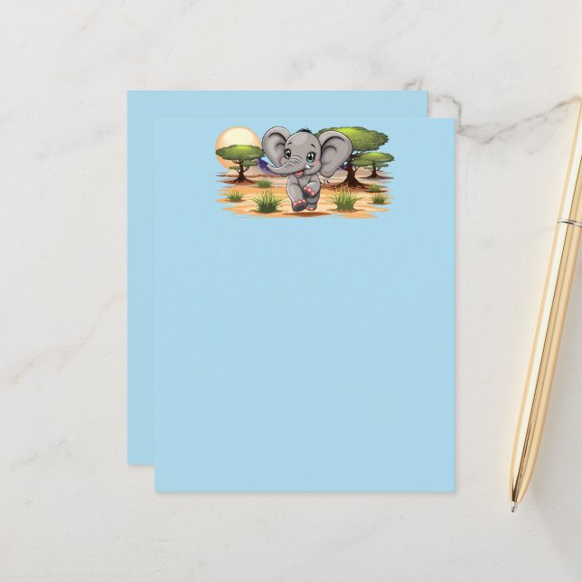 アフリカンサバンナで象のベビーが幸せにジャンプ (正面/裏面インサイチュ)