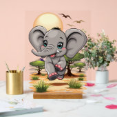 アフリカンサバンナで象のベビーが幸せにジャンプ アクリルサイン (ウェディング)