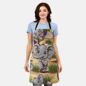アフリカンサバンナで象のベビーが幸せにジャンプ エプロン (着用した状態)