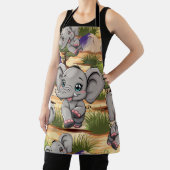 アフリカンサバンナで象のベビーが幸せにジャンプ エプロン (インサイチュ)