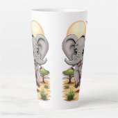 アフリカンサバンナで象のベビーが幸せにジャンプ カフェラテマグ (正面)