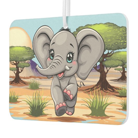 アフリカンサバンナで象のベビーが幸せにジャンプ カーエアーフレッシュナー (左)