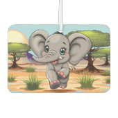 アフリカンサバンナで象のベビーが幸せにジャンプ カーエアーフレッシュナー (正面)