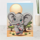 アフリカンサバンナで象のベビーが幸せにジャンプ カード (正面)