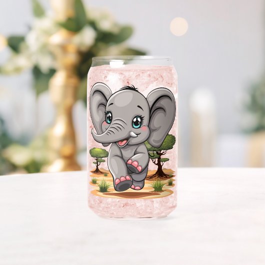 アフリカンサバンナで象のベビーが幸せにジャンプ ガラス缶 (インサイチュ (ウェディング))
