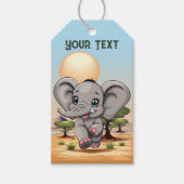 アフリカンサバンナで象のベビーが幸せにジャンプ ギフトタグ (正面)