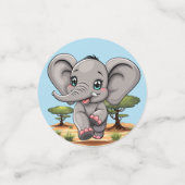 アフリカンサバンナで象のベビーが幸せにジャンプ コンフェッティ (スモール正面)