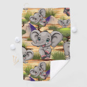 アフリカンサバンナで象のベビーが幸せにジャンプ ゴルフタオル (インサイチュ)