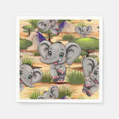 アフリカンサバンナで象のベビーが幸せにジャンプ スタンダードカクテルナプキン (正面)