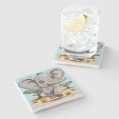 アフリカンサバンナで象のベビーが幸せにジャンプ ストーンコースター (横)