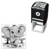 アフリカンサバンナで象のベビーが幸せにジャンプ セルフインキングスタンプ (インサイチュ)