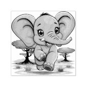 アフリカンサバンナで象のベビーが幸せにジャンプ セルフインキングスタンプ (デザイン)