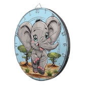 アフリカンサバンナで象のベビーが幸せにジャンプ ダーツボード (正面右)