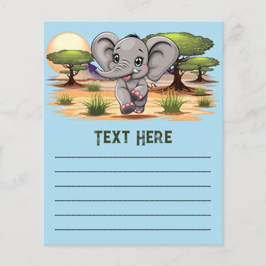 アフリカンサバンナで象のベビーが幸せにジャンプ チラシ (正面)