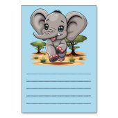 アフリカンサバンナで象のベビーが幸せにジャンプ テーブルナンバー (裏面)