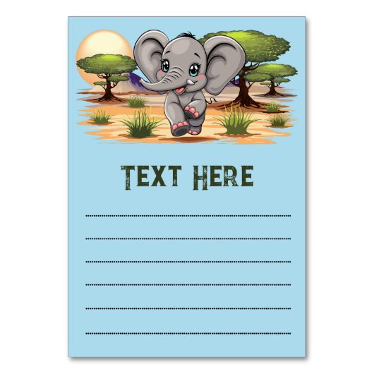 アフリカンサバンナで象のベビーが幸せにジャンプ テーブルナンバー (正面)