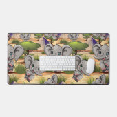 アフリカンサバンナで象のベビーが幸せにジャンプ デスクマット (キーボード&マウス)