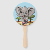 アフリカンサバンナで象のベビーが幸せにジャンプ ハンドファン (正面)