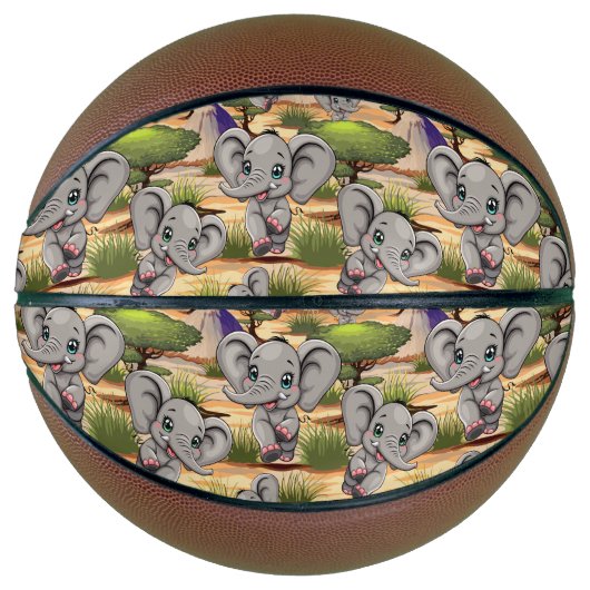 アフリカンサバンナで象のベビーが幸せにジャンプ バスケットボール (正面)