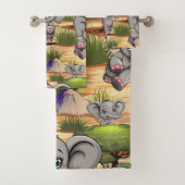 アフリカンサバンナで象のベビーが幸せにジャンプ バスタオルセット (インサイチュ)