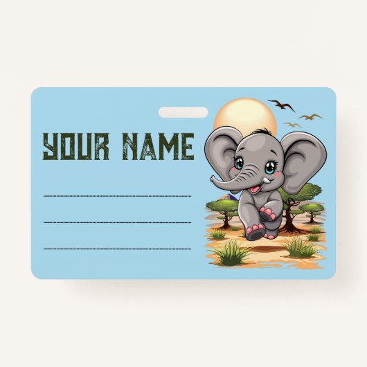 アフリカンサバンナで象のベビーが幸せにジャンプ バッジ (正面)