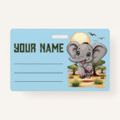 アフリカンサバンナで象のベビーが幸せにジャンプ バッジ (裏面)