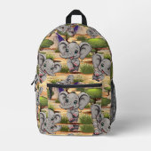 アフリカンサバンナで象のベビーが幸せにジャンプ プリントバックパック (正面)