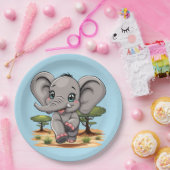 アフリカンサバンナで象のベビーが幸せにジャンプ ペーパープレート (パーティー)