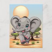 アフリカンサバンナで象のベビーが幸せにジャンプ ポストカード (正面)