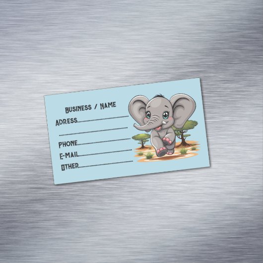 アフリカンサバンナで象のベビーが幸せにジャンプ マグネット名刺 (インサイチュ)