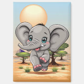 アフリカンサバンナで象のベビーが幸せにジャンプ マグネット (正面)