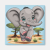 アフリカンサバンナで象のベビーが幸せにジャンプ マグネット (正面)