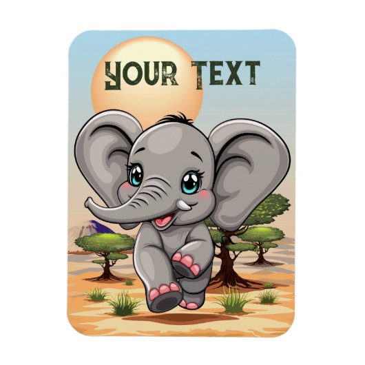 アフリカンサバンナで象のベビーが幸せにジャンプ マグネット (縦)