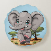 アフリカンサバンナで象のベビーが幸せにジャンプ ラウンドクッション (裏面)
