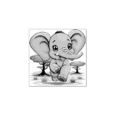 アフリカンサバンナで象のベビーが幸せにジャンプ ラバースタンプ (インプリント)