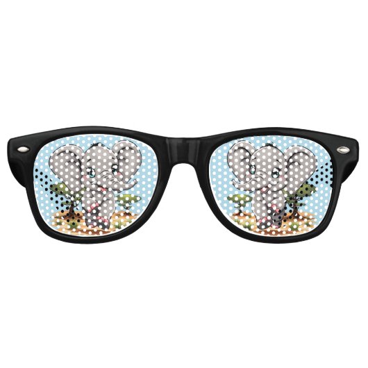 アフリカンサバンナで象のベビーが幸せにジャンプ レトロサングラス (正面)