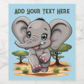 アフリカンサバンナで象のベビーが幸せにジャンプ ワインラベル (シングルラベル)