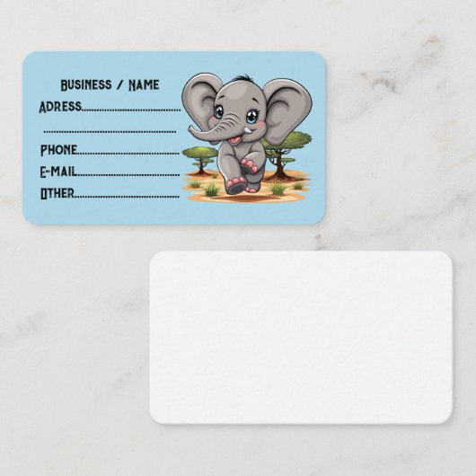 アフリカンサバンナで象のベビーが幸せにジャンプ 名刺 (正面/裏面)
