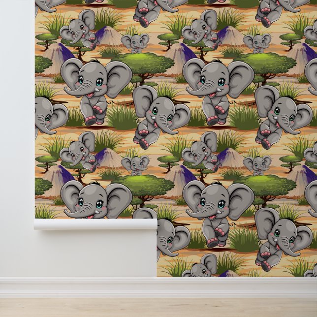 アフリカンサバンナで象のベビーが幸せにジャンプ 壁紙 (アプリケーション)