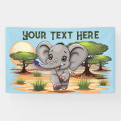 アフリカンサバンナで象のベビーが幸せにジャンプ 横断幕 (横)