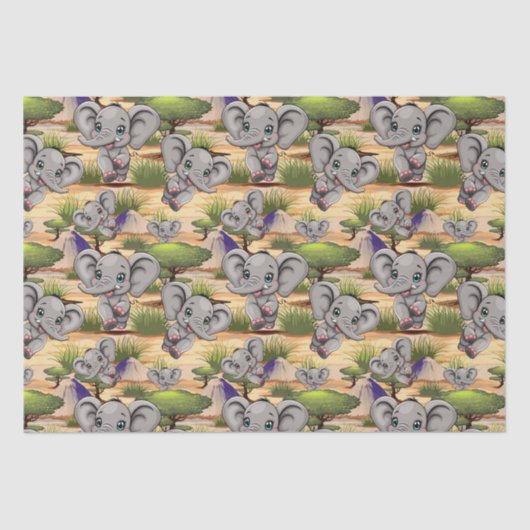 アフリカンサバンナで象のベビーが幸せにジャンプ 薄葉紙 (正面)