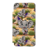 アフリカンサバンナで象のベビーが幸せにジャンプ INCIPIO iPhoneウォレットケース (フォリオ 正面)