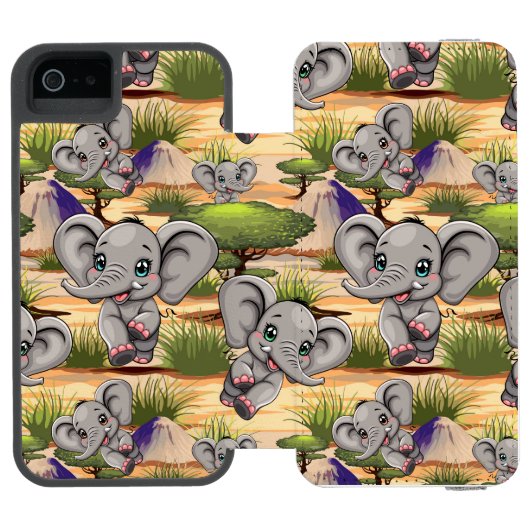 アフリカンサバンナで象のベビーが幸せにジャンプ INCIPIO iPhoneウォレットケース (フォリオ Open)